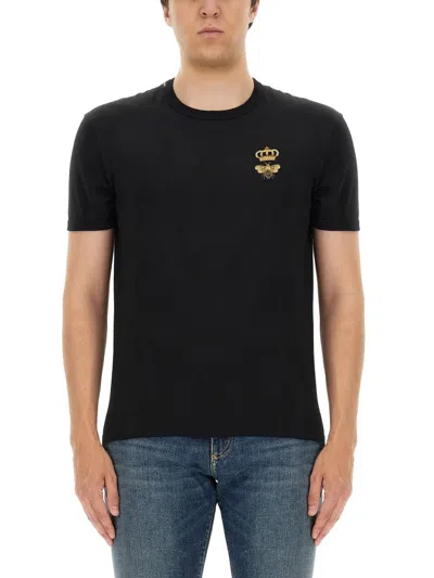 Dolce & Gabbana Crown And Bee Embroidered Crew Neck T-shirt In Black