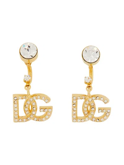 Dolce & Gabbana Logo Earrings With Crystal And Rhinestone Embellishments In Gold