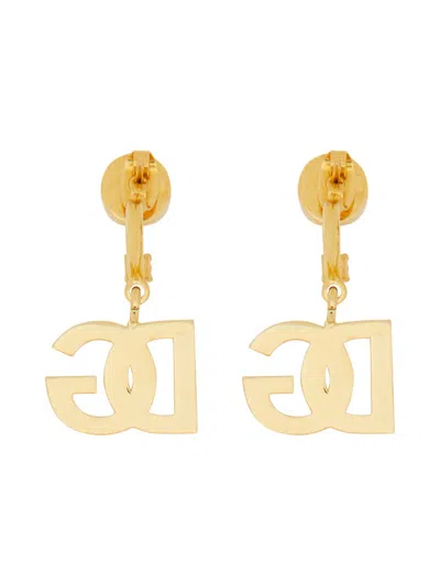 Dolce & Gabbana Logo Earrings With Crystal And Rhinestone Embellishments In Gold