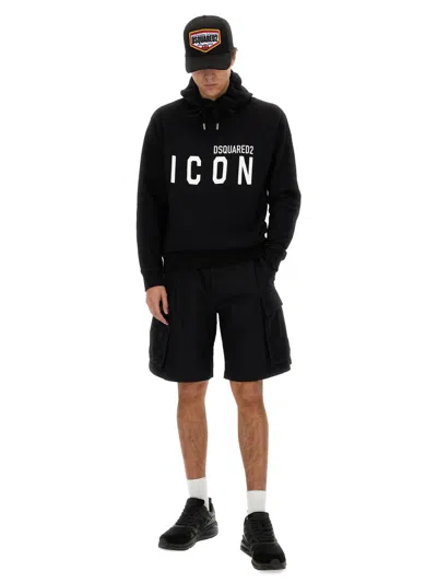 Dsquared2 Icon Logo Black Sweatshirt With Classic Hood In Black