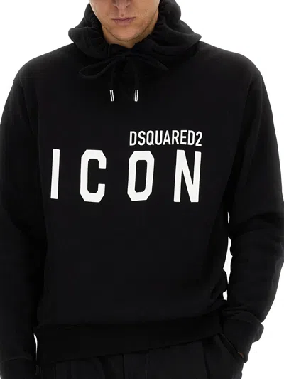Dsquared2 Icon Logo Black Sweatshirt With Classic Hood In Black
