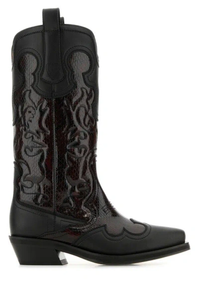 Ganni Embroidered Western Boots Women In Black