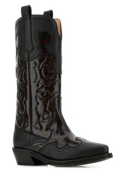 Ganni Embroidered Western Boots Women In Black