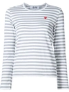 Comme Des Garçons Play Comme Des Garcons Play White And Grey Striped Heart Patch T-shirt