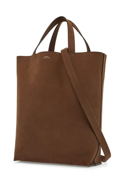 Apc A.p.c. Medium Brown Calfskin Bag With Removable Shoulder Strap Cabas Maiko