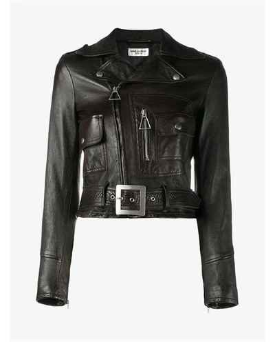 Saint Laurent Cropped Seventies Leather Motorcycle Jacket