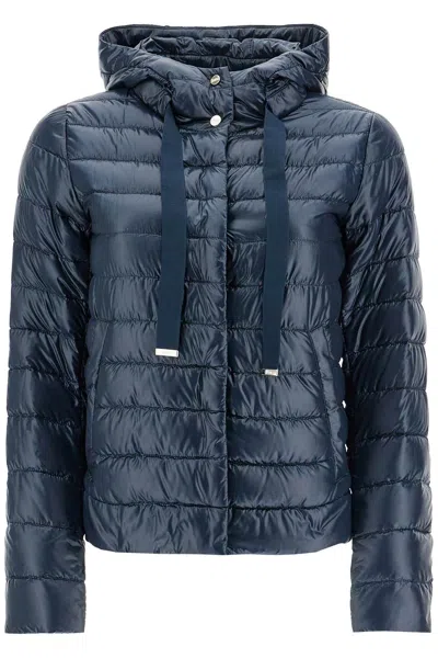 Herno Women Blue Down Jacket With Drawstring Hood And Logo Detail On The Drawstring In Tech Fabric W