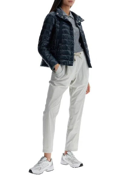 Herno Women Blue Down Jacket With Drawstring Hood And Logo Detail On The Drawstring In Tech Fabric W