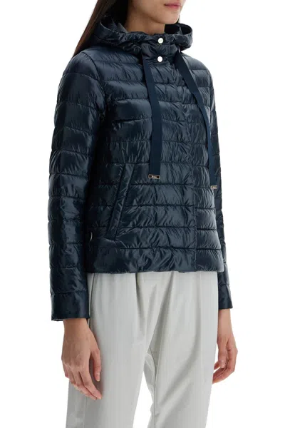 Herno Women Blue Down Jacket With Drawstring Hood And Logo Detail On The Drawstring In Tech Fabric W