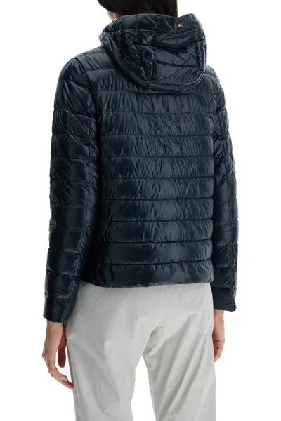 Herno Women Blue Down Jacket With Drawstring Hood And Logo Detail On The Drawstring In Tech Fabric W