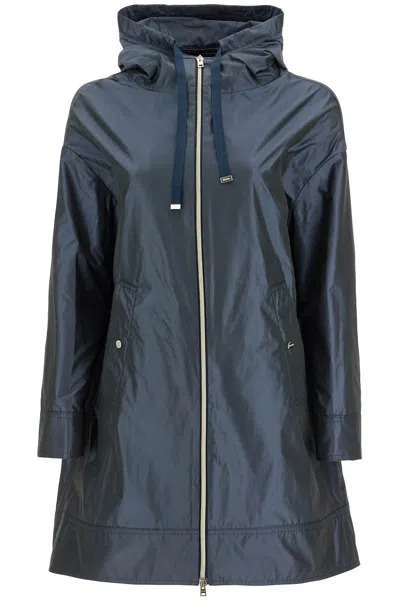 Herno Navy Blue Parka With Iridescent Effect And Slouchy Drawstring Hood