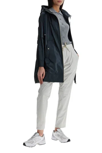Herno Navy Blue Parka With Iridescent Effect And Slouchy Drawstring Hood