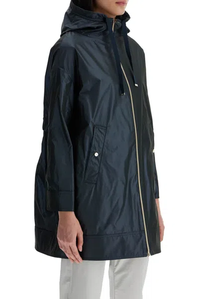 Herno Navy Blue Parka With Iridescent Effect And Slouchy Drawstring Hood