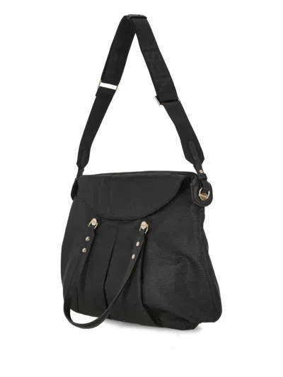 Borbonese Shopping Bag Croissant Large Recycled Fabric Op In Dark Black