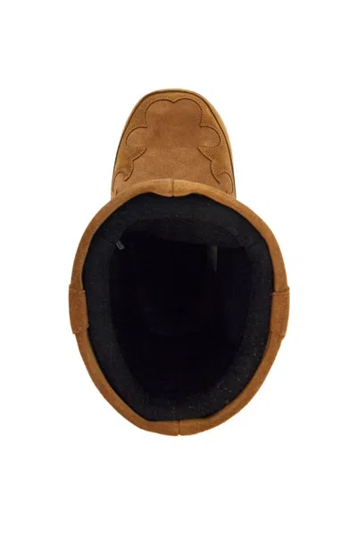 Moon Boot High Suede Boots In Cognac With Wedge Embroidery