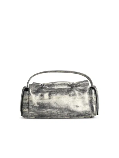 Acne Studios Multipocket Metallic-suede Top Handle Bag In Gray