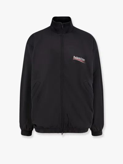 Balenciaga Black Sweatshirt With High Neck And Front And Rear Logo Print In Cotton Blend Man In Black