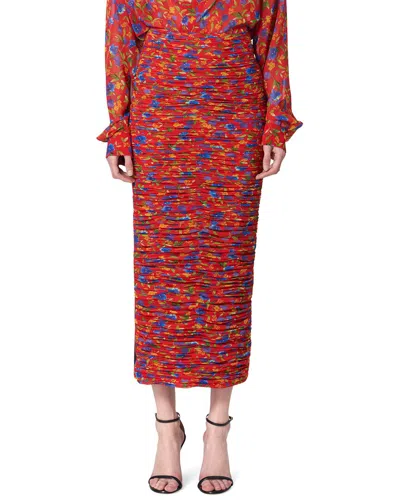 Carolina Herrera Ruched Midi Skirt In Red