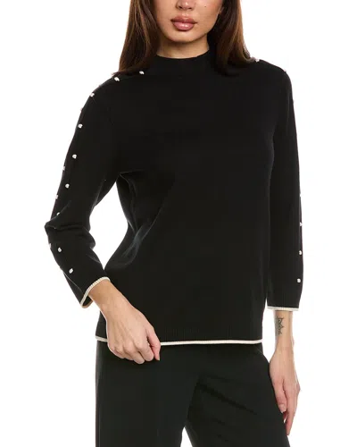 St John St. John Bobble Intarsia Pointelle Knit Mock Neck Sweater In Black