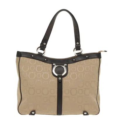 Pre-owned Ferragamo Gancini Canvas Shoulder Bag () In Beige
