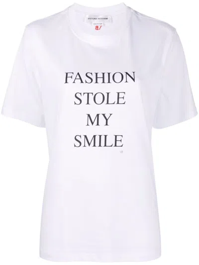 Victoria Beckham White T-shirt With Slogan Lettering On The Front In Cotton Woman In White
