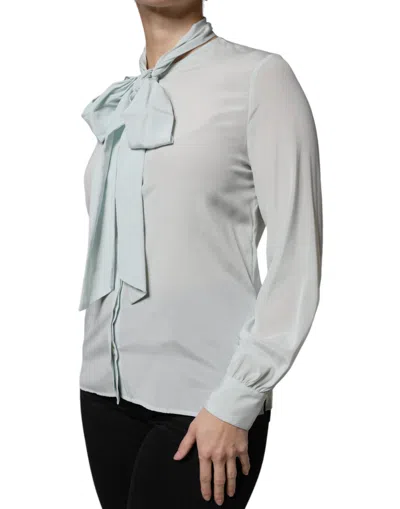 Pre-owned Ballantyne Light Blue Silk Ascot Collared Long Sleeves Women's Top ()