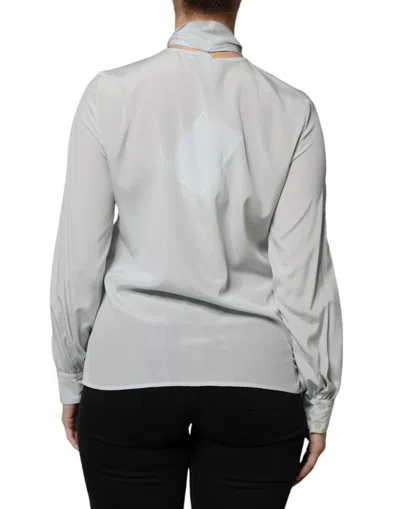 Pre-owned Ballantyne Light Blue Silk Ascot Collared Long Sleeves Women's Top ()