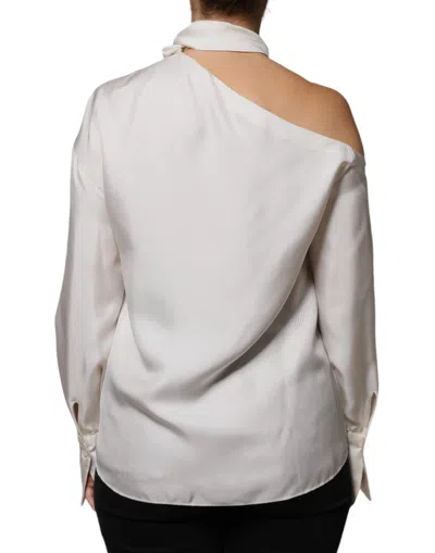 Pre-owned Brunello Cucinelli Beige Silk Ascot Collared Long Sleeves Women's Top ()