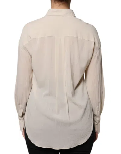Pre-owned Brunello Cucinelli Beige Silk Blend Collared Button Down Women's Top ()
