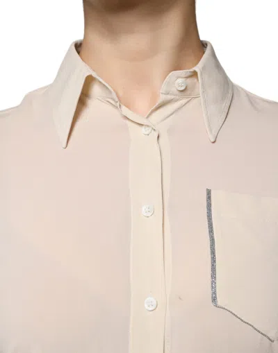 Pre-owned Brunello Cucinelli Beige Silk Blend Collared Button Down Women's Top ()