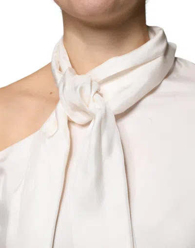 Pre-owned Brunello Cucinelli Beige Silk Ascot Collared Long Sleeves Women's Top ()