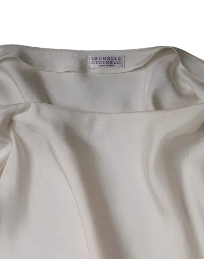 Pre-owned Brunello Cucinelli Beige Silk Ascot Collared Long Sleeves Women's Top ()