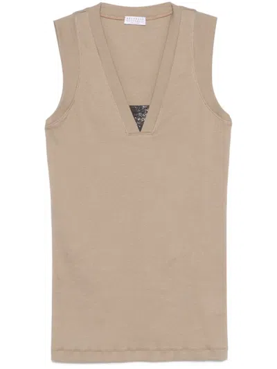 Brunello Cucinelli Scollo V S/m In Beige