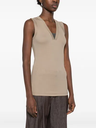 Brunello Cucinelli Scollo V S/m In Beige