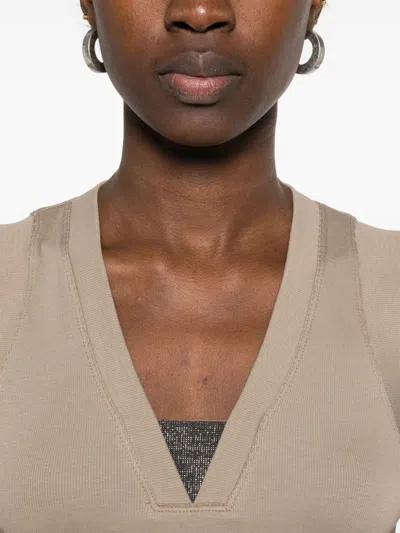 Brunello Cucinelli Scollo V S/m In Beige