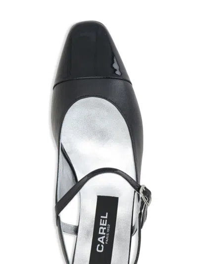 Carel Paris Leather Block Heel Ballerinas With Sling Back In Black