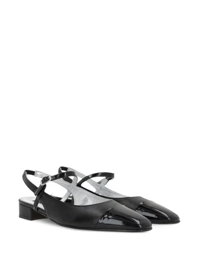 Carel Paris Leather Block Heel Ballerinas With Sling Back In Black