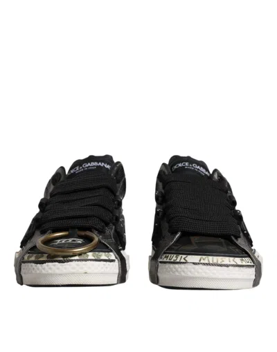 Pre-owned Dolce & Gabbana Black White Portofino Low Top Sneakers Men's Shoes () In Black And White