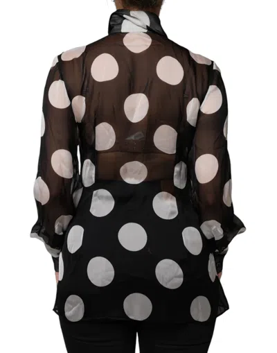 Pre-owned Dolce & Gabbana Black White Polka Dots Silk Long Sleeves Women's Top () In Black And White