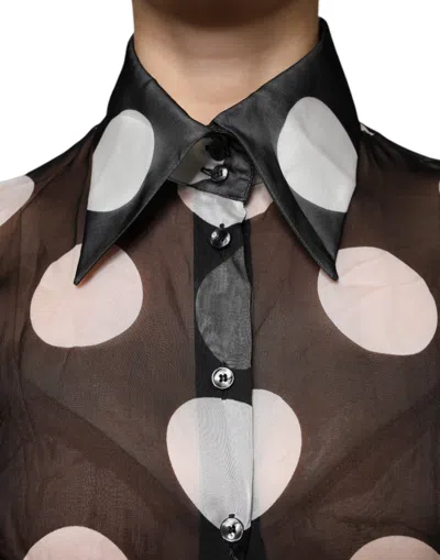 Pre-owned Dolce & Gabbana Black White Polka Dots Silk Long Sleeves Women's Top () In Black And White