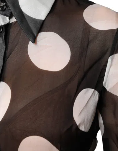 Pre-owned Dolce & Gabbana Black White Polka Dots Silk Long Sleeves Women's Top () In Black And White