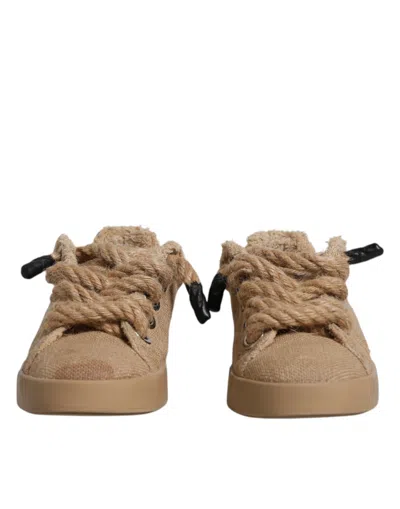 Dolce & Gabbana Brown Jute Fabric Low Top Men Sneakers Men's Shoes In Brown