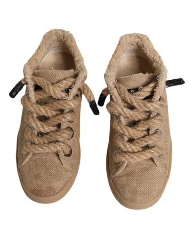 Dolce & Gabbana Brown Jute Fabric Low Top Men Sneakers Men's Shoes In Brown