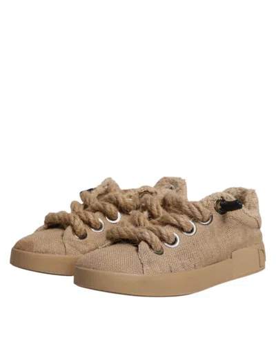 Dolce & Gabbana Brown Jute Fabric Low Top Men Sneakers Men's Shoes In Brown