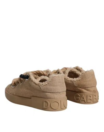 Dolce & Gabbana Brown Jute Fabric Low Top Men Sneakers Men's Shoes In Brown
