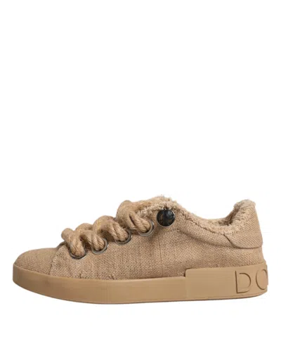 Dolce & Gabbana Brown Jute Fabric Low Top Men Sneakers Men's Shoes In Brown