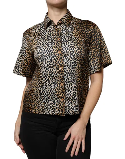 Pre-owned Dolce & Gabbana Brown Leopard Print Short Sleeves Blouse Women's Top ()