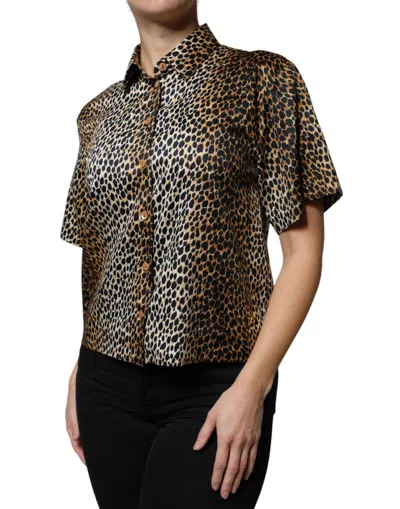 Pre-owned Dolce & Gabbana Brown Leopard Print Short Sleeves Blouse Women's Top ()