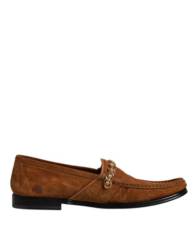 Pre-owned Dolce & Gabbana Brown Suede Leather Loafers Dress Men's Shoes ()