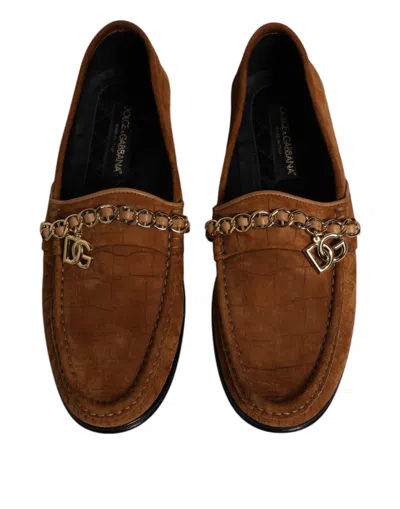 Pre-owned Dolce & Gabbana Brown Suede Leather Loafers Dress Men's Shoes ()